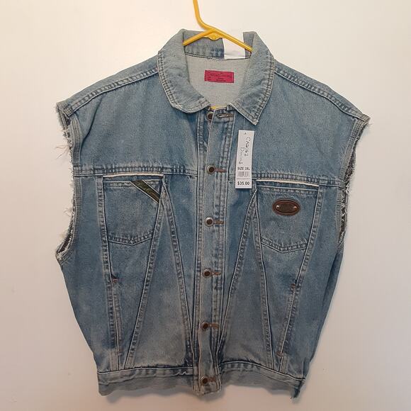 Vtg Carol's Denim's Womens 3XL Sleevless Jean Jacket Button Up Trucker Biker EUC - Picture 1 of 10